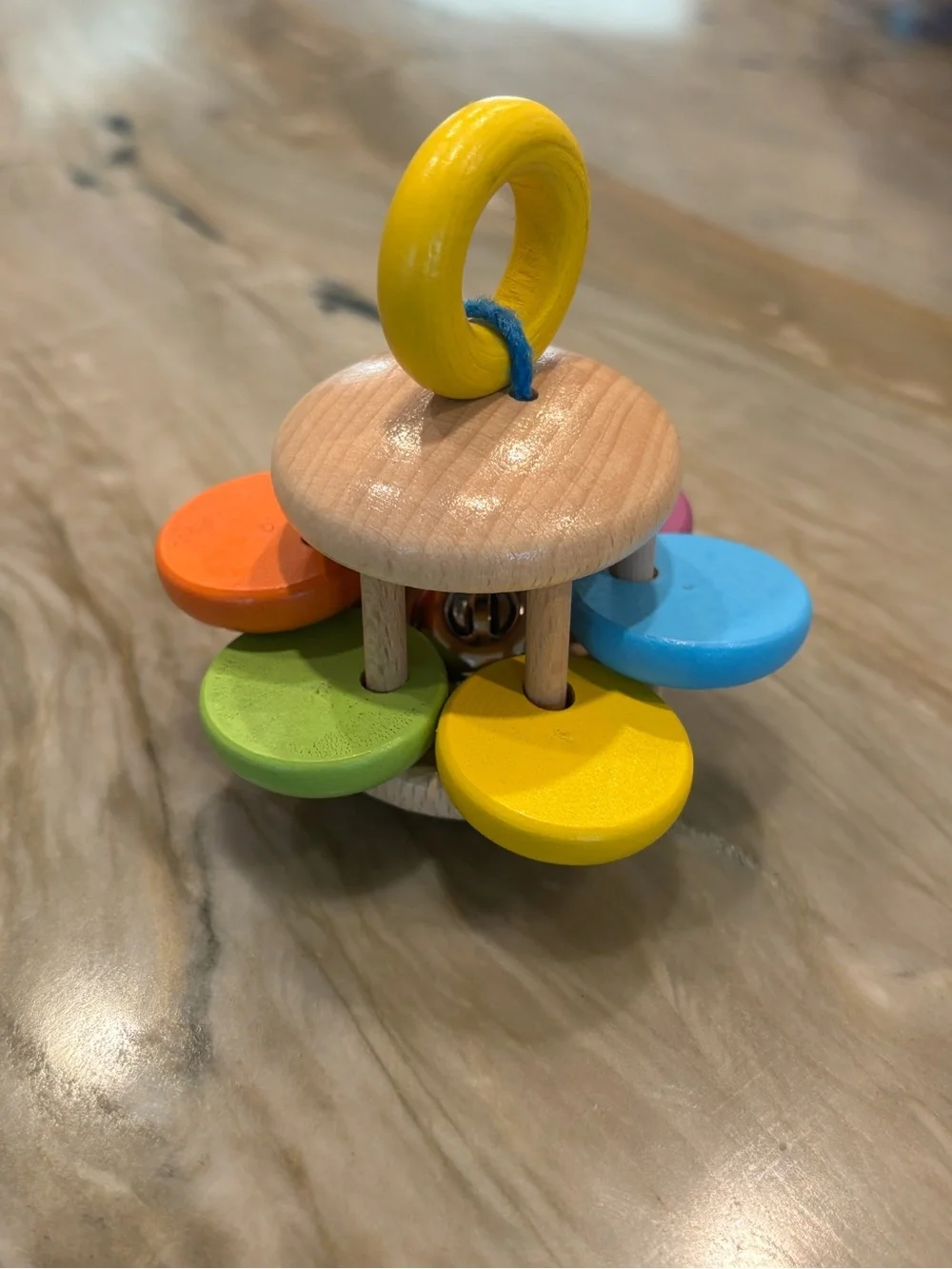 Wooden Rainbow Rattle Toy with Jingle Bell